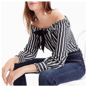 NWT JCrew Off The Shoulder Stripe Top with Bow